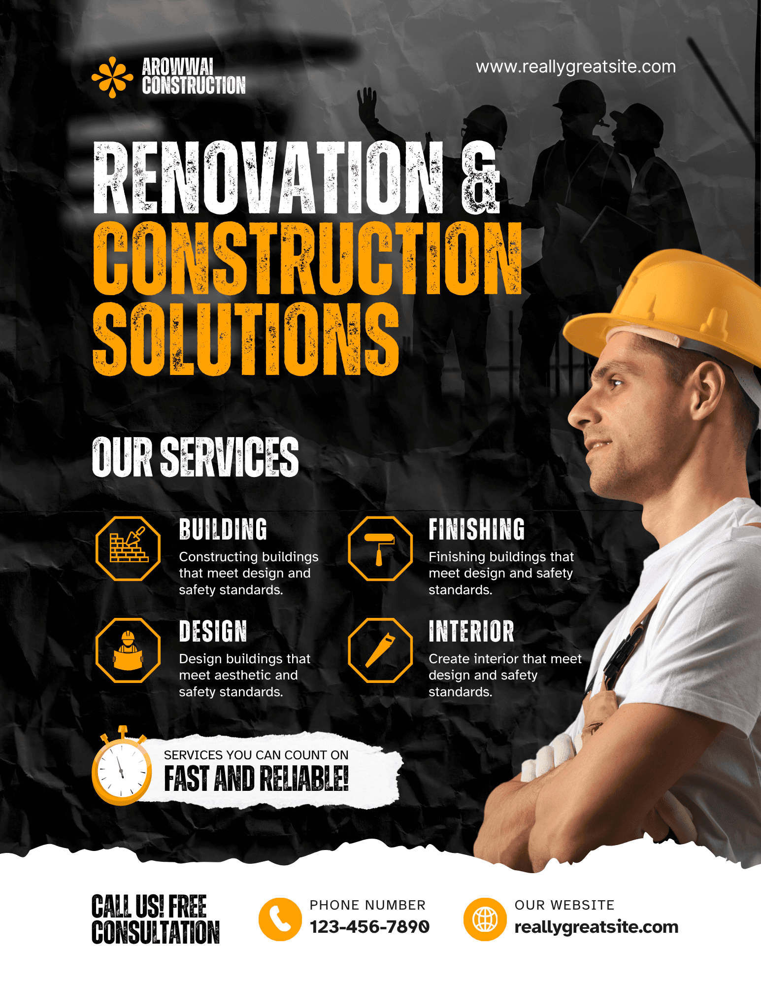 Renovation and construction flyer template preview