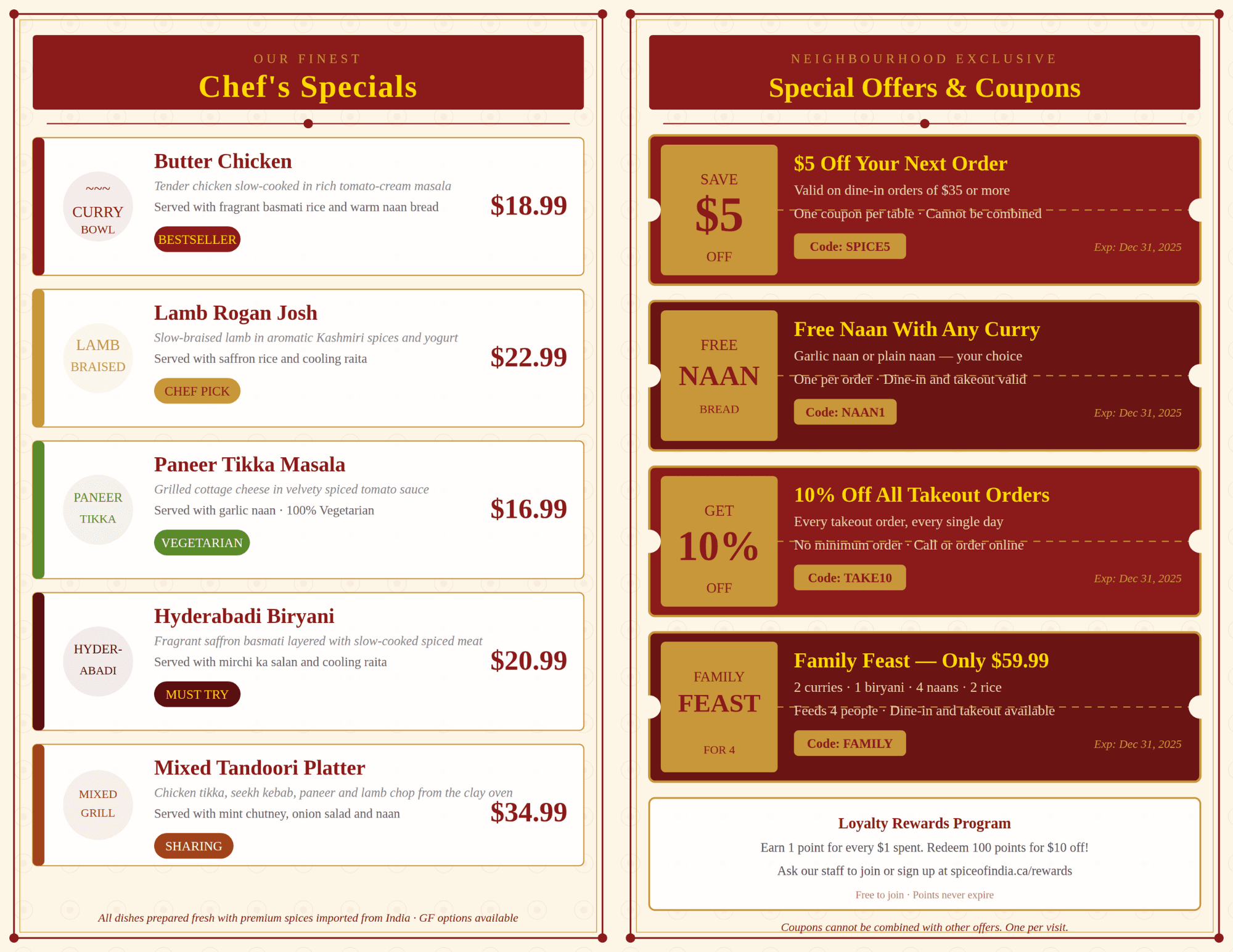 Back preview of Spice of India flyer template